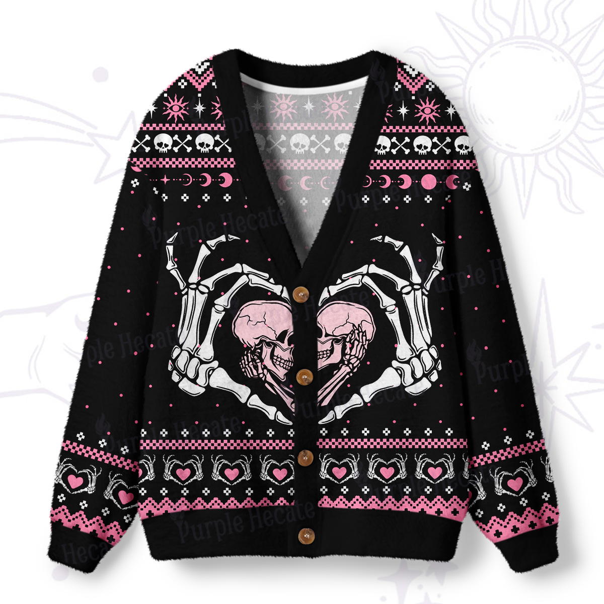 Purplehecate Sweet Gothic Skeleton Heart Ugly Cardigan Sweaters