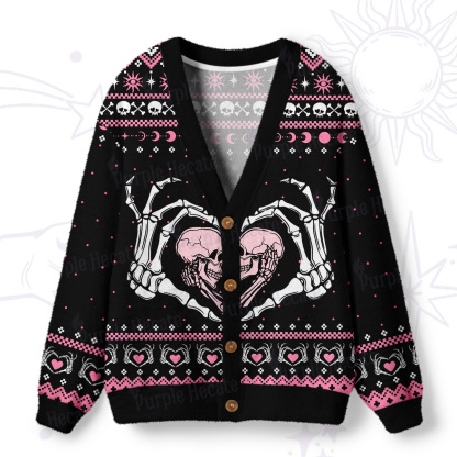Purplehecate Sweet Gothic Skeleton Heart Ugly Cardigan Sweaters