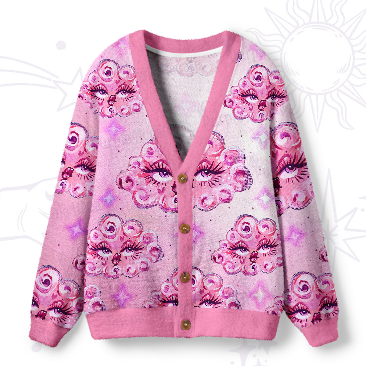 Purplehecate Dreamy  Cloud Eyes Ugly Cardigan Sweaters