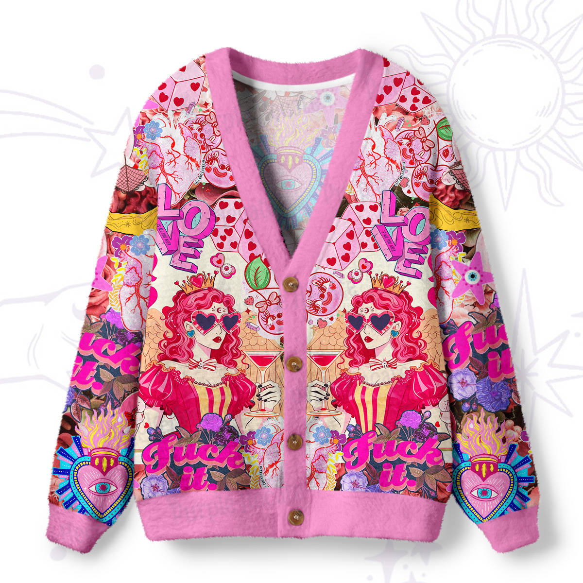 Purplehecate Queen of Hearts Angel Graphic Ugly Cardigan Sweaters