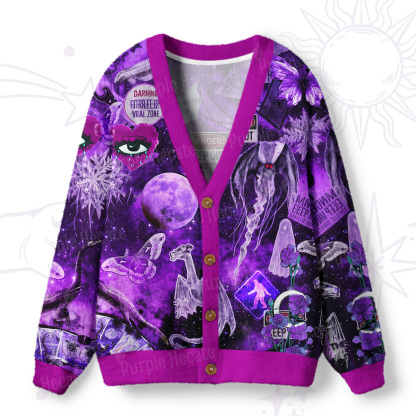 Purplehecate Cosmic Entity Purple Ugly Cardigan Sweaters