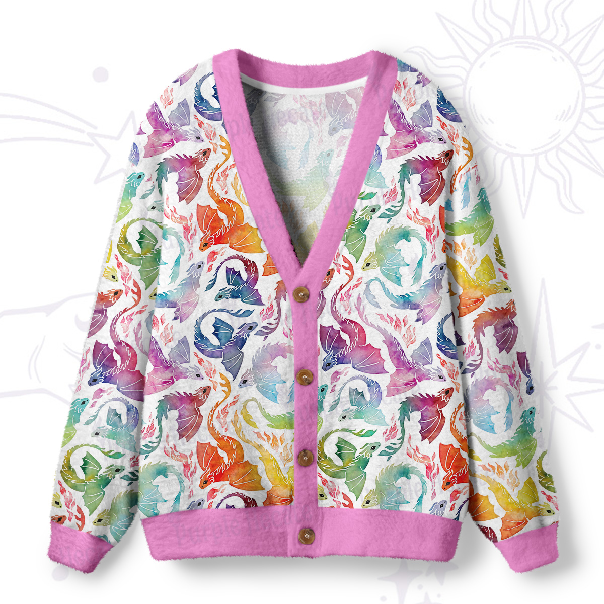 Purplehecate Rainbow Dragon Fire Ugly Cardigan Sweaters