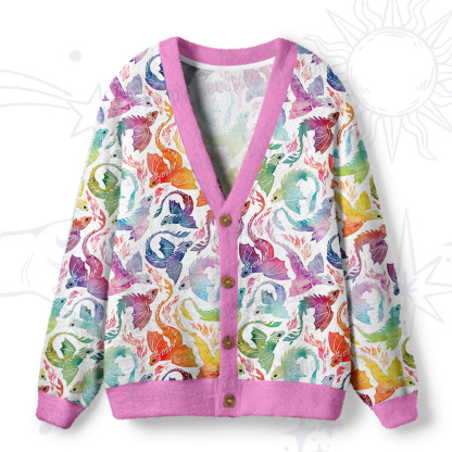 Purplehecate Rainbow Dragon Fire Ugly Cardigan Sweaters