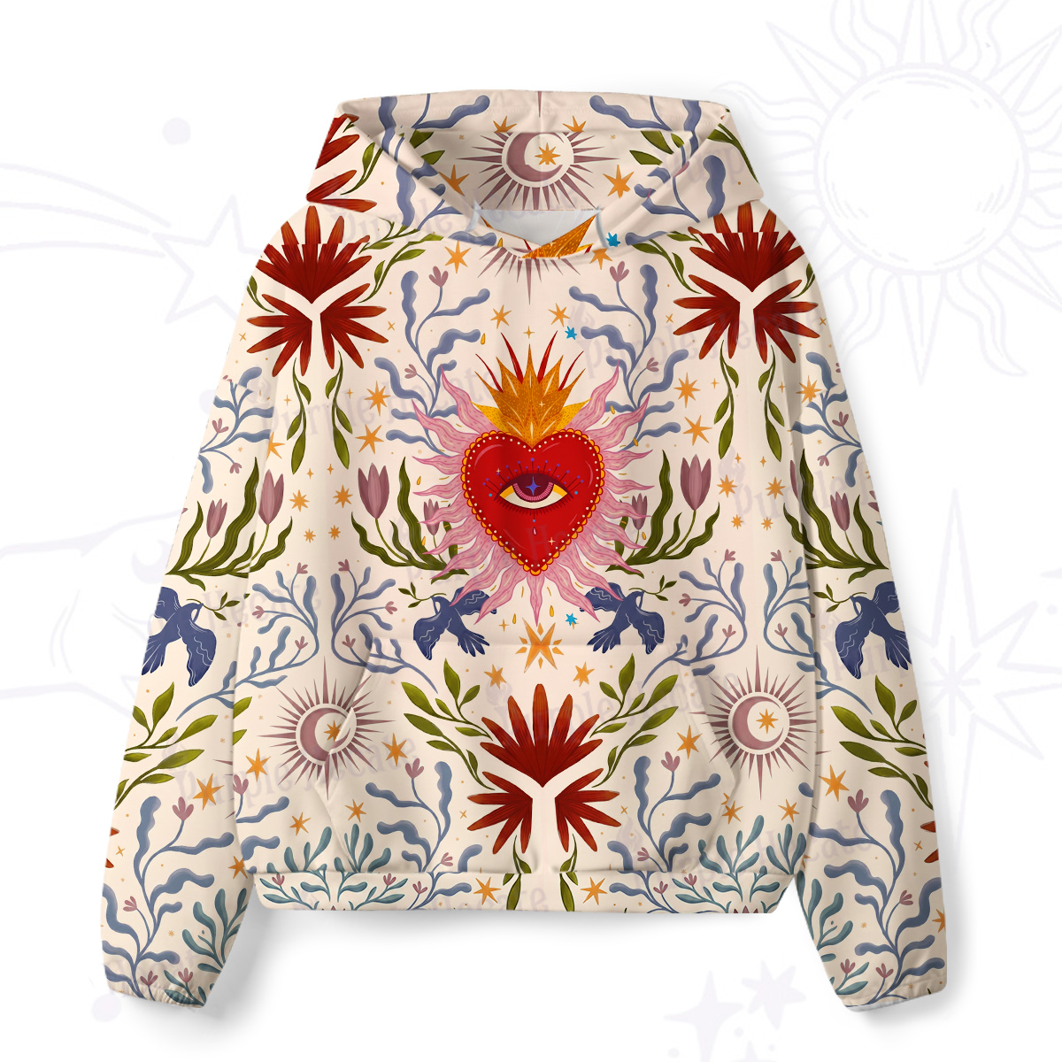 Purplehecate Sacred Flame Heart All-Over Print Hoodie