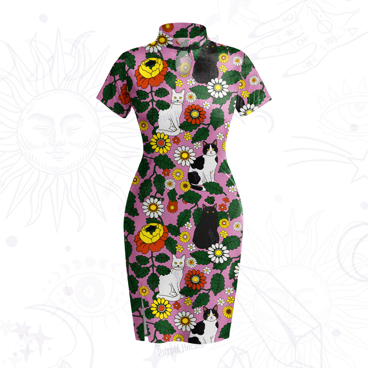 Purplehecate Daisy Cat  Garden Velvet Bodycon Dress