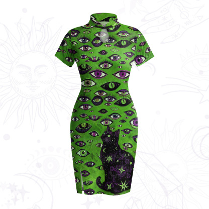 Purplehecate Cosmic Watcher Cat Velvet Bodycon Dress