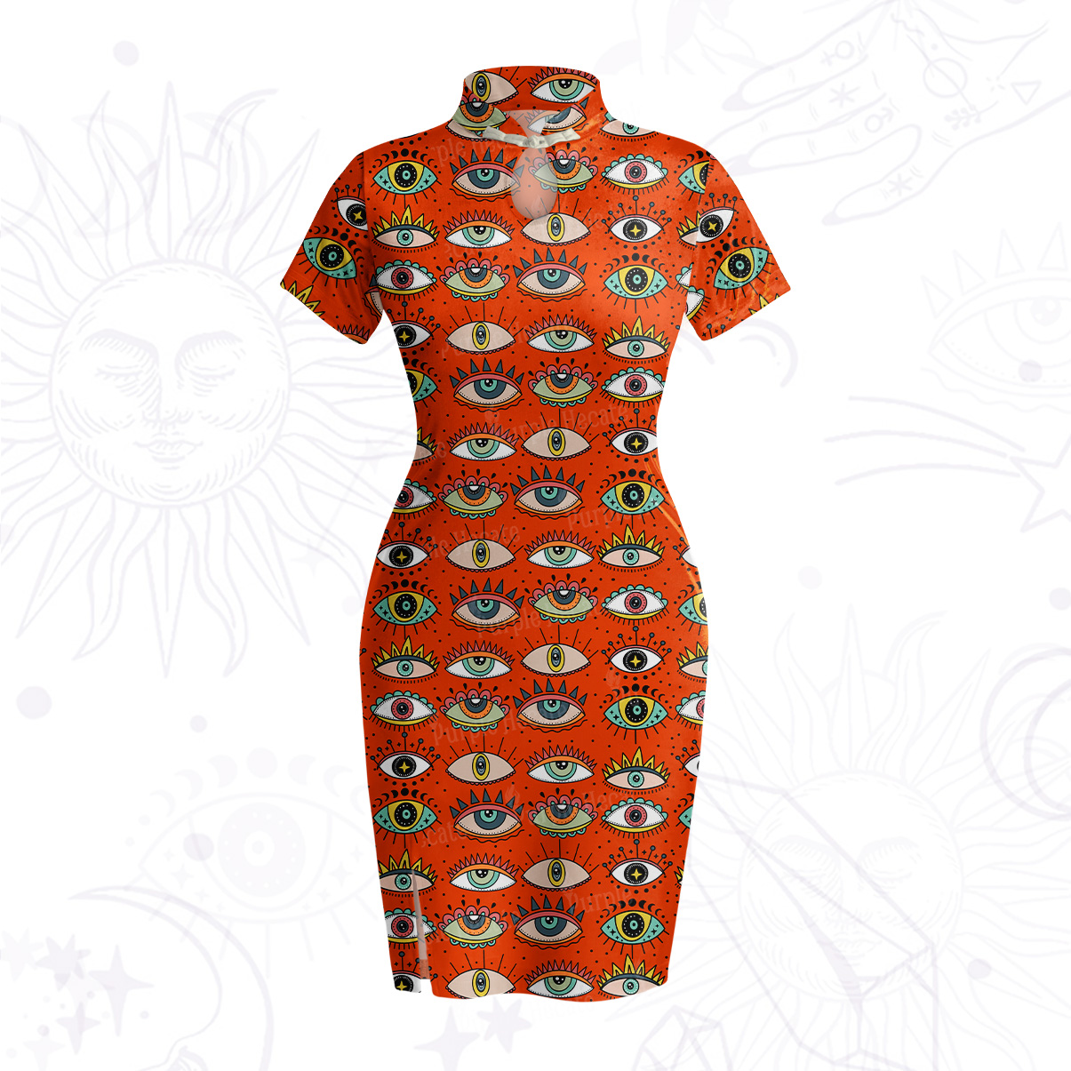 Purplehecate Evil Eye Pattern Velvet Bodycon Dress