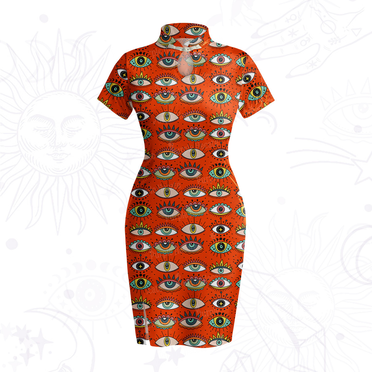 Purplehecate Evil Eye Pattern Velvet Bodycon Dress