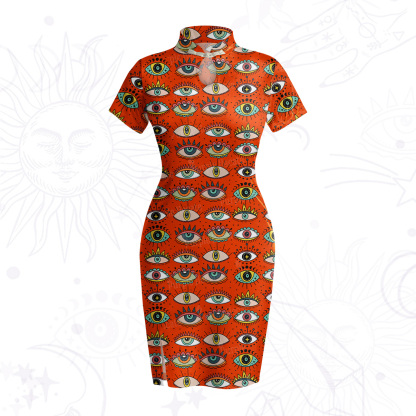 Purplehecate Evil Eye Pattern Velvet Bodycon Dress