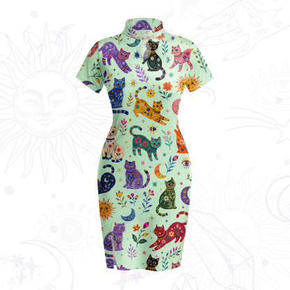 Purplehecate Rainbow Magic Cats Velvet Bodycon Dress