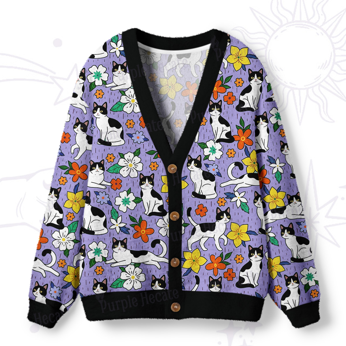 Purplehecate Enchanted Spring Whispering Cat Ugly Cardigan Sweaters