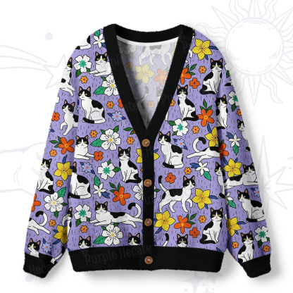 Purplehecate Enchanted Spring Whispering Cat Ugly Cardigan Sweaters