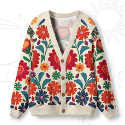 Purplehecate Retro Bloom Folk Floral Ugly Cardigan Sweaters