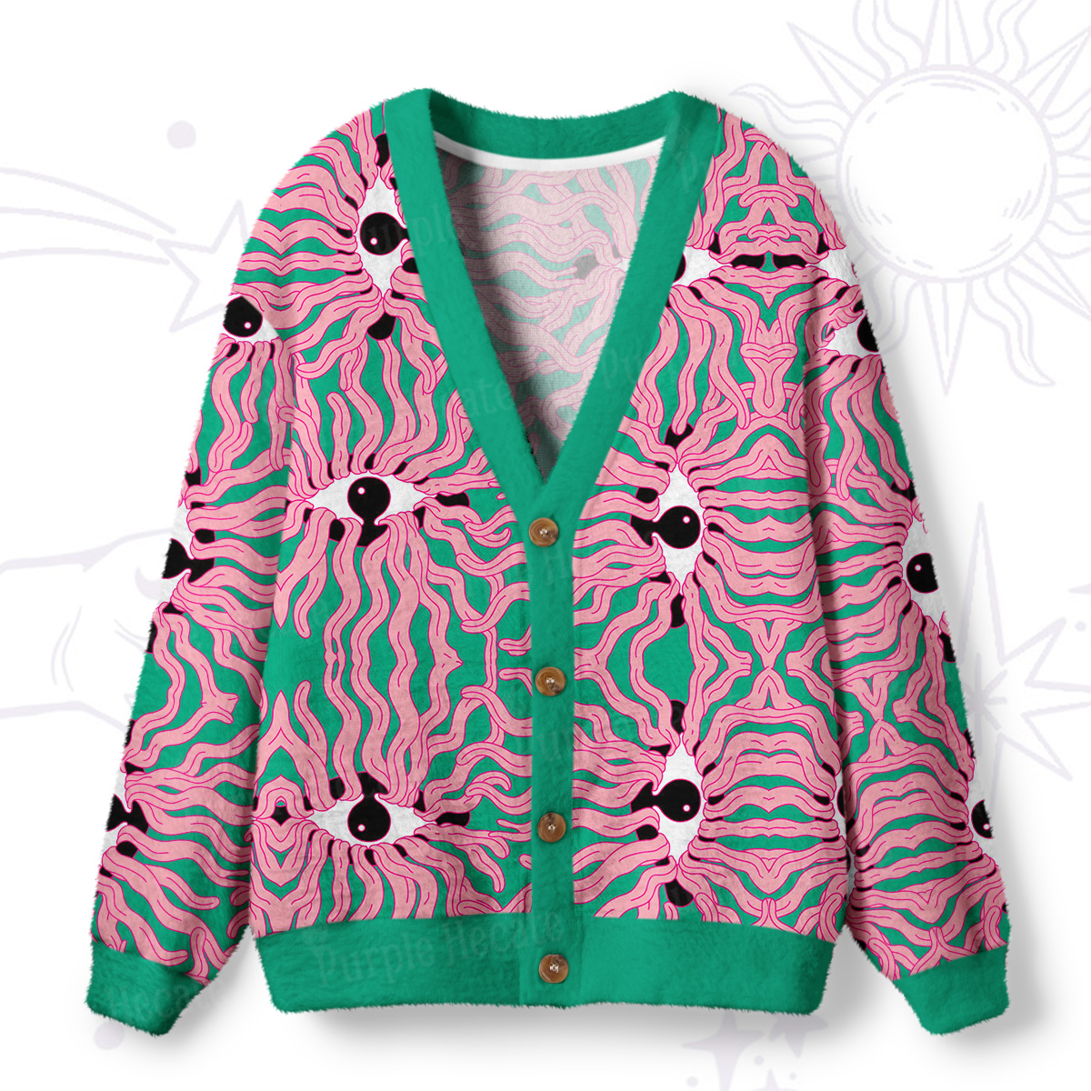 Purplehecate Psychedelic Wave Eyes Ugly Cardigan Sweaters