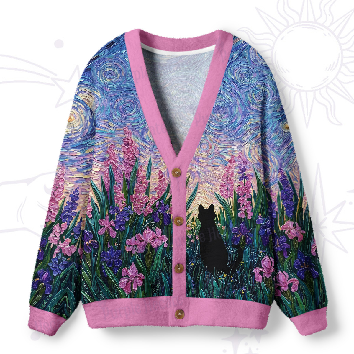 Purplehecate Daisy Cat Garden Ugly Cardigan Sweaters