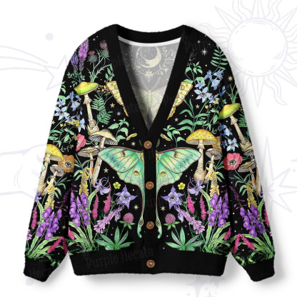 Purplehecate Mystic Lunar Moth Herbal Forest Ugly Cardigan Sweaters