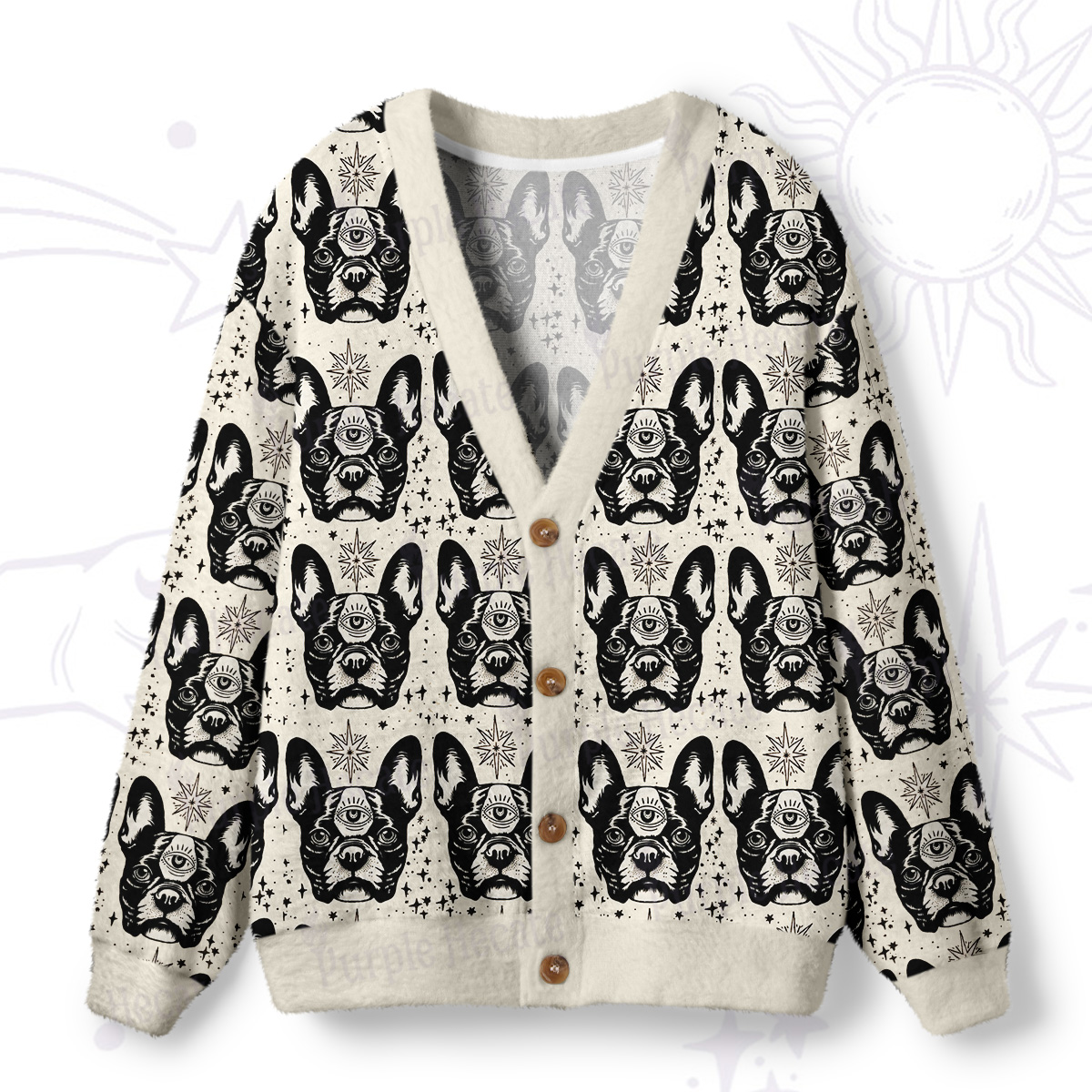 Purplehecate Mystic Boston Terrier Ugly Cardigan Sweaters