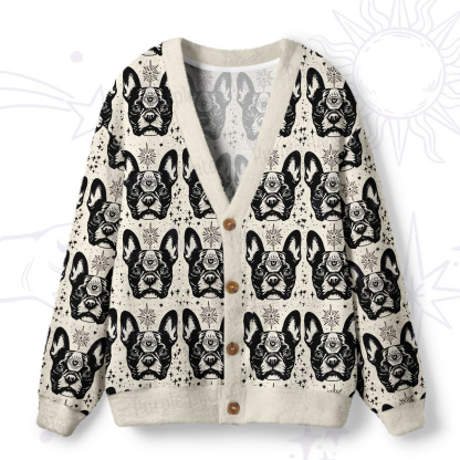 Purplehecate Mystic Boston Terrier Ugly Cardigan Sweaters