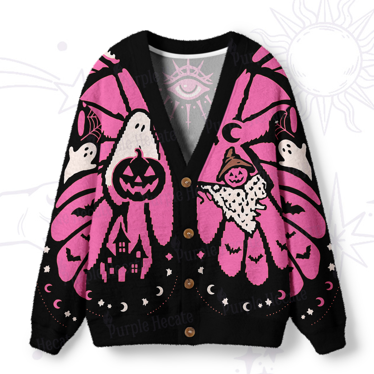Purplehecate Haunted Pumpkin Patch Ugly Cardigan Sweaters