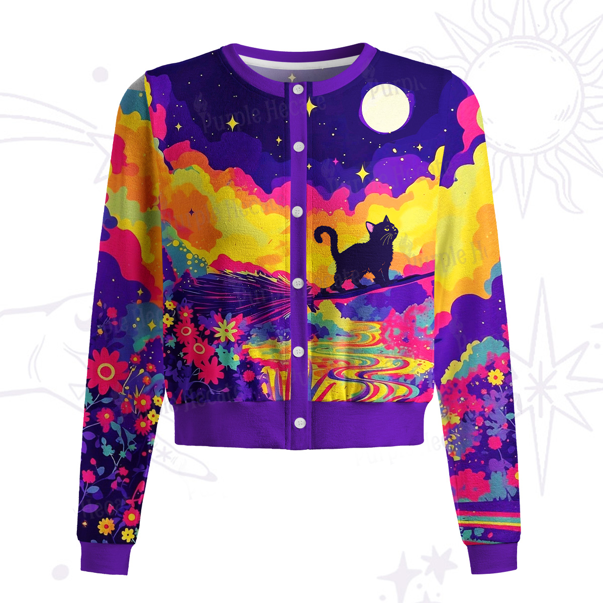 Purplehecate Midnight Cosmic Cat Fantasy Knit Cardigan