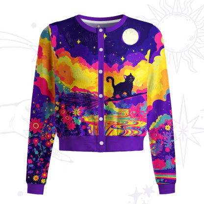 Purplehecate Midnight Cosmic Cat Fantasy Knit Cardigan