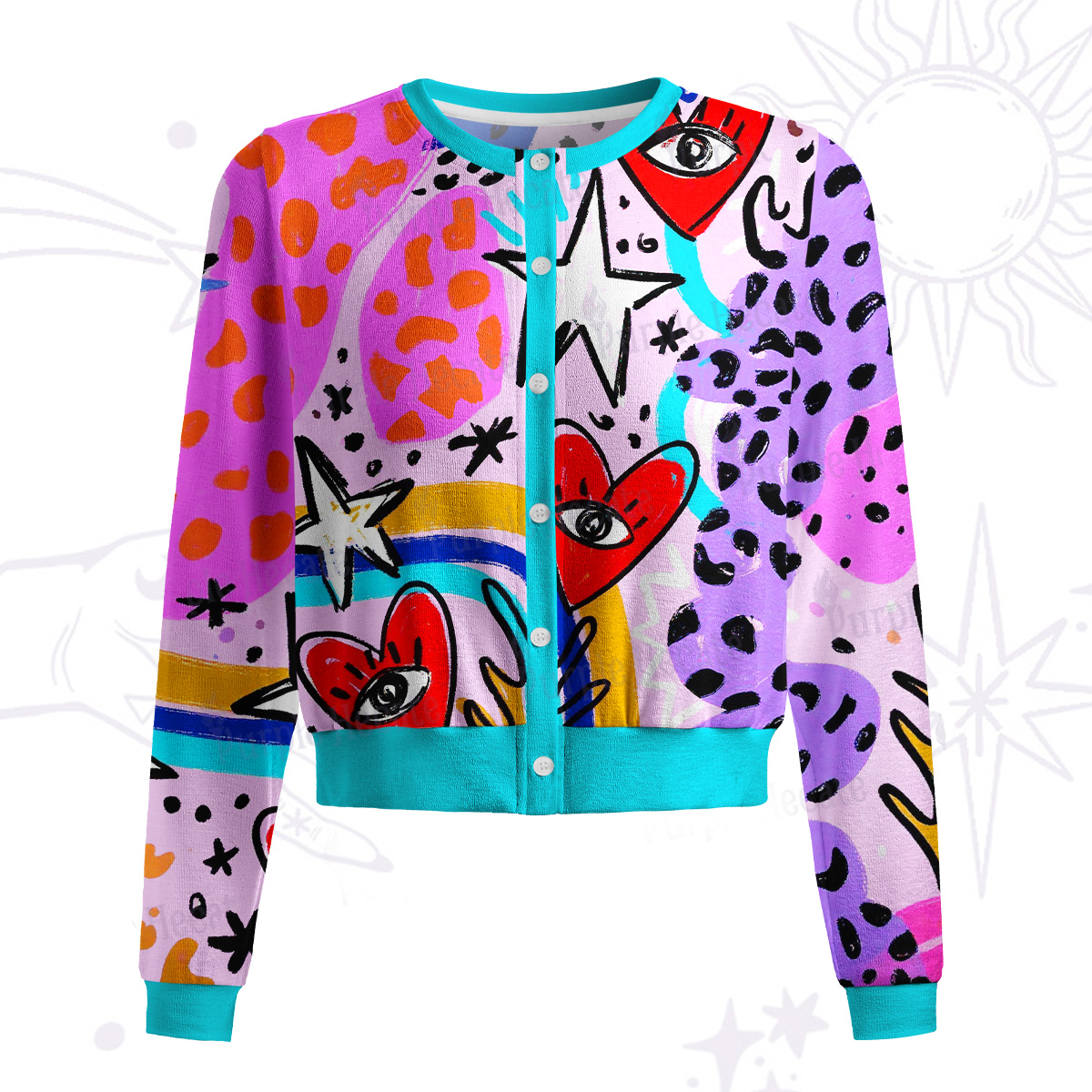 Purplehecate Cosmic Love Eyes Graffiti Knit Cardigan