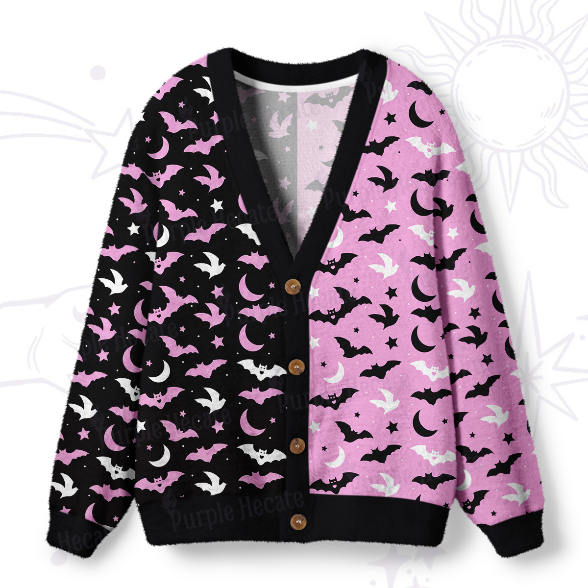 Purplehecate Moonlit Bats Ugly Cardigan Sweaters