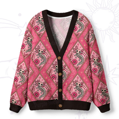 Purplehecate Whimsical Skeleton Salamander Ugly Cardigan Sweaters