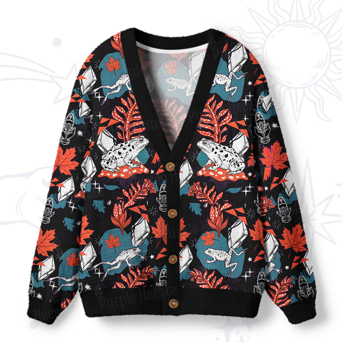 Purplehecate Mystic Magic Frog Forest Ugly Cardigan Sweaters