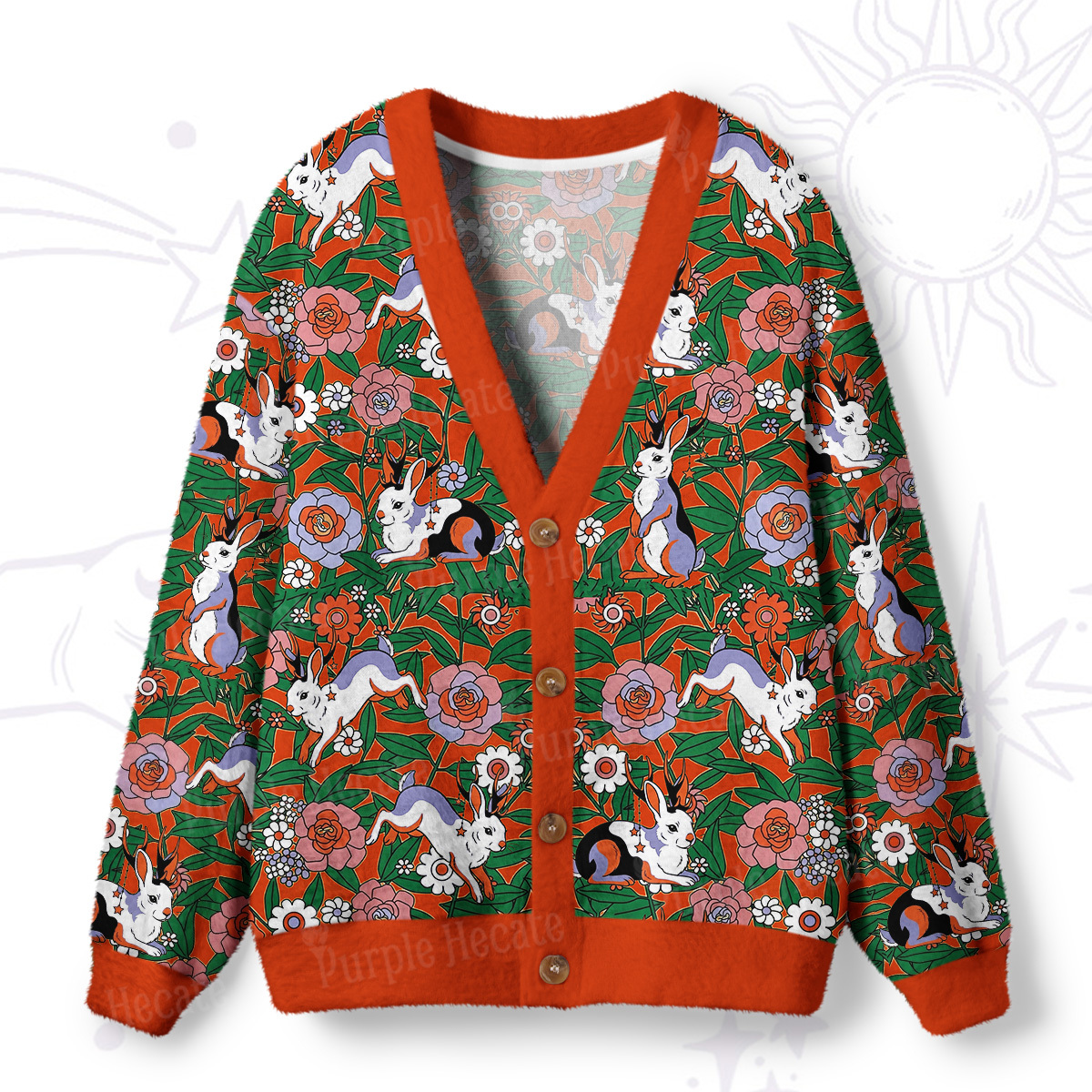 Purplehecate Daisy Cat Garden Ugly Cardigan Sweaters