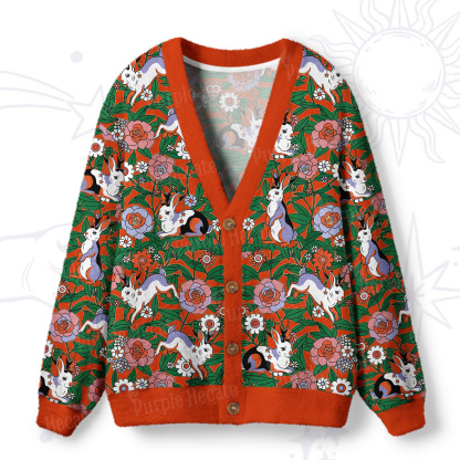 Purplehecate Mystic Blossom Bunny Garden Ugly Cardigan Sweaters