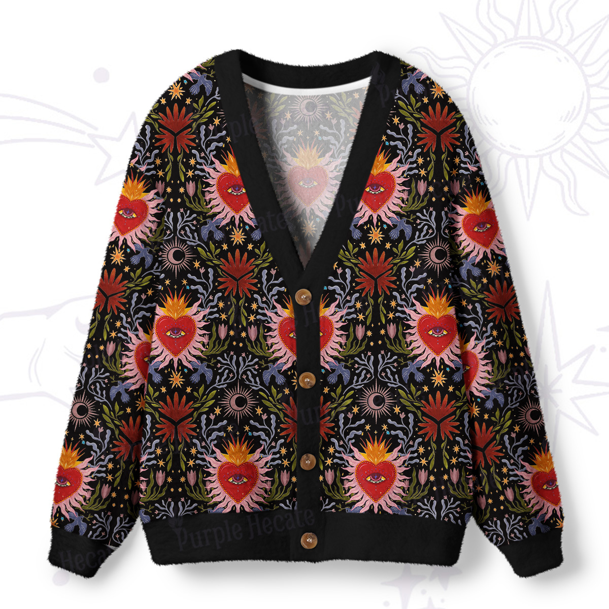 Purplehecate Daisy Cat Garden Ugly Cardigan Sweaters