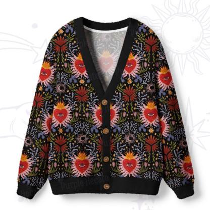 Purplehecate Sacred Flame Heart Ugly Cardigan Sweaters