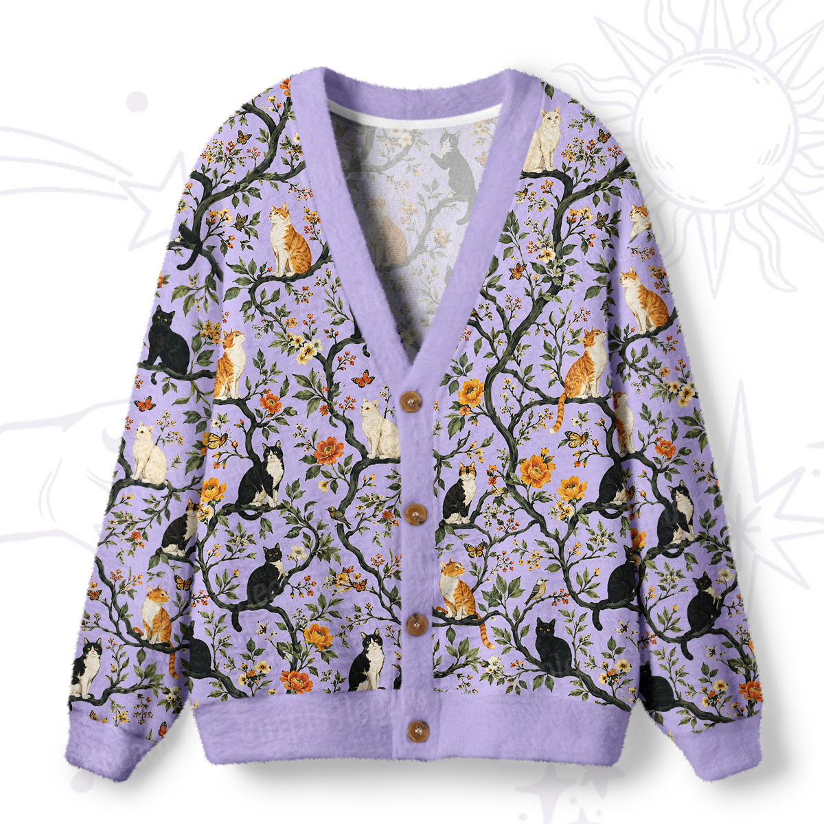 Purplehecate Enchanted Cat Grove Ugly Cardigan Sweaters
