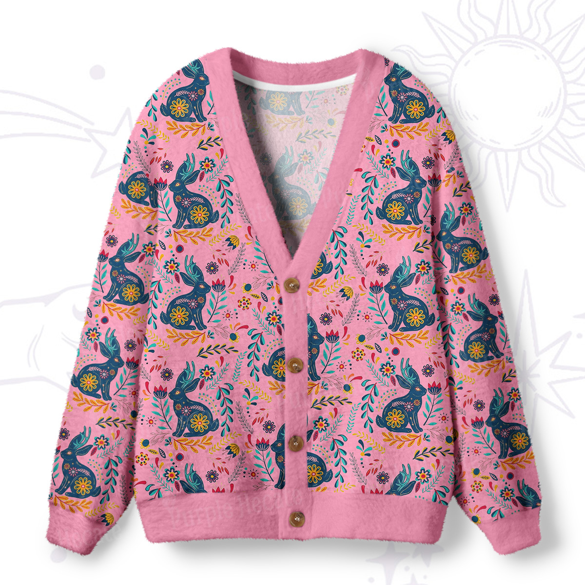 Purplehecate Secret Garden Bunny Ugly Cardigan Sweaters
