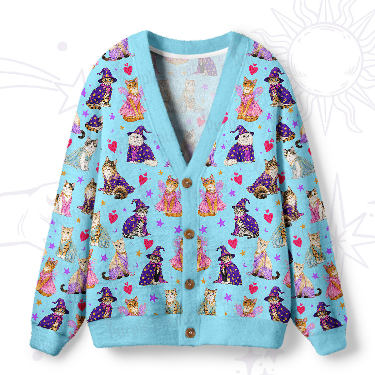 Purplehecate Enchanted Sorcerer Cats  Ugly Cardigan Sweaters