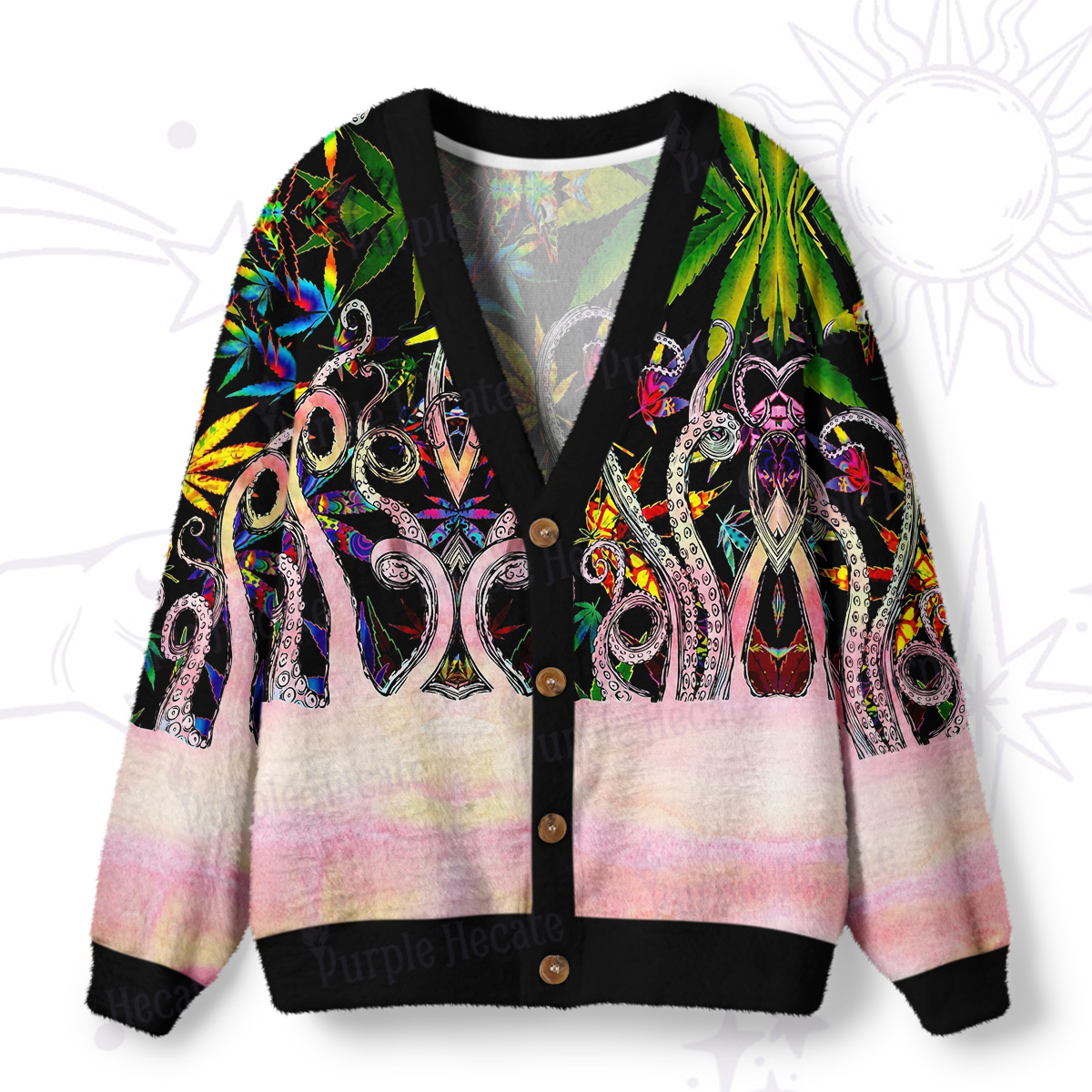 Purplehecate Ombre Octopus Glitter Tentacles Ugly Cardigan Sweaters