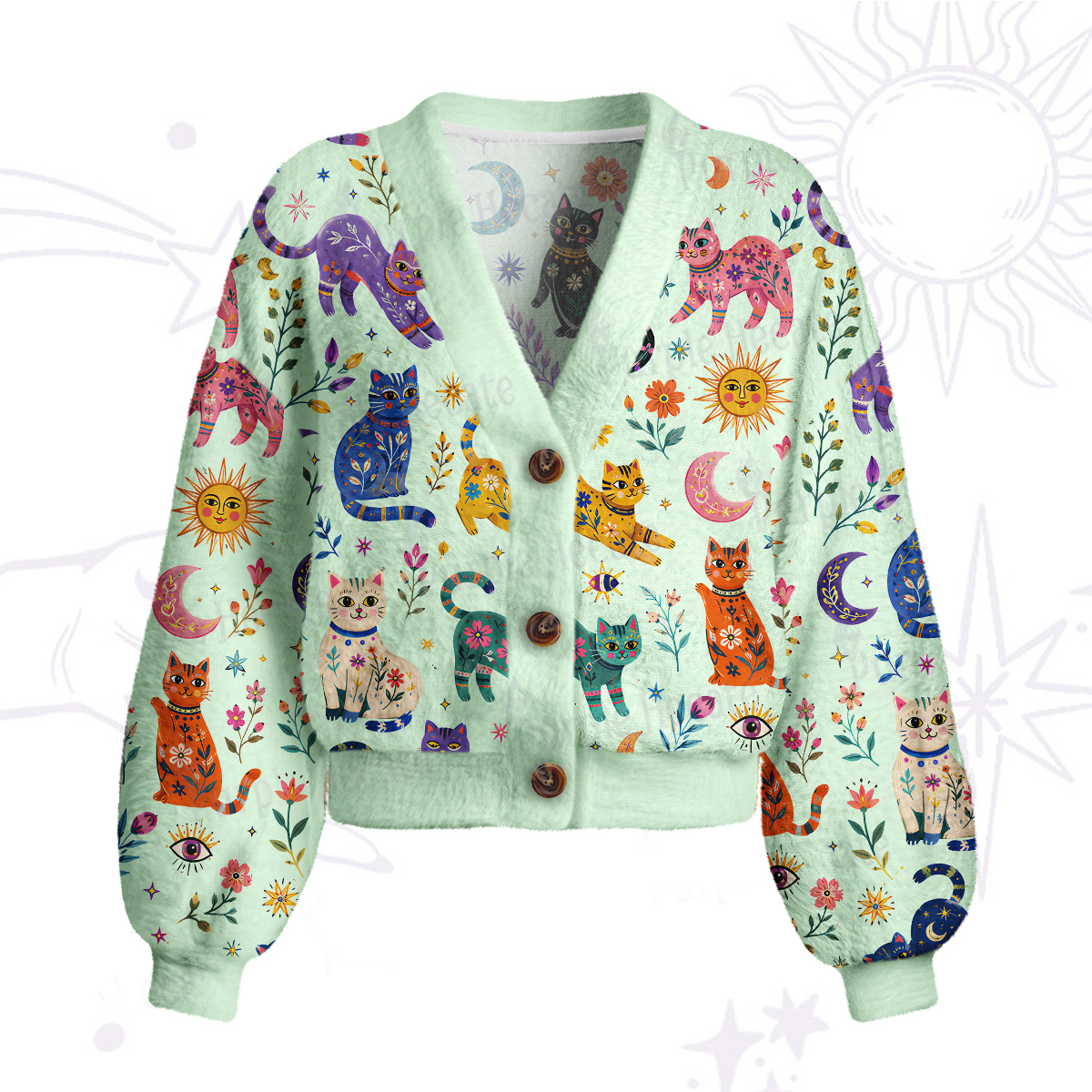 Purplehecate Rainbow Magic Cats Cardigan Sweaters