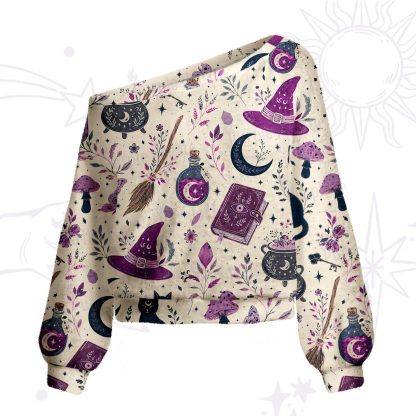 Purplehecate Witchcraft Spellbook One Shoulder Sweaters