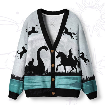 Purplehecate Moonlit Witch Nessie & Unicorn Ugly Cardigan Sweaters