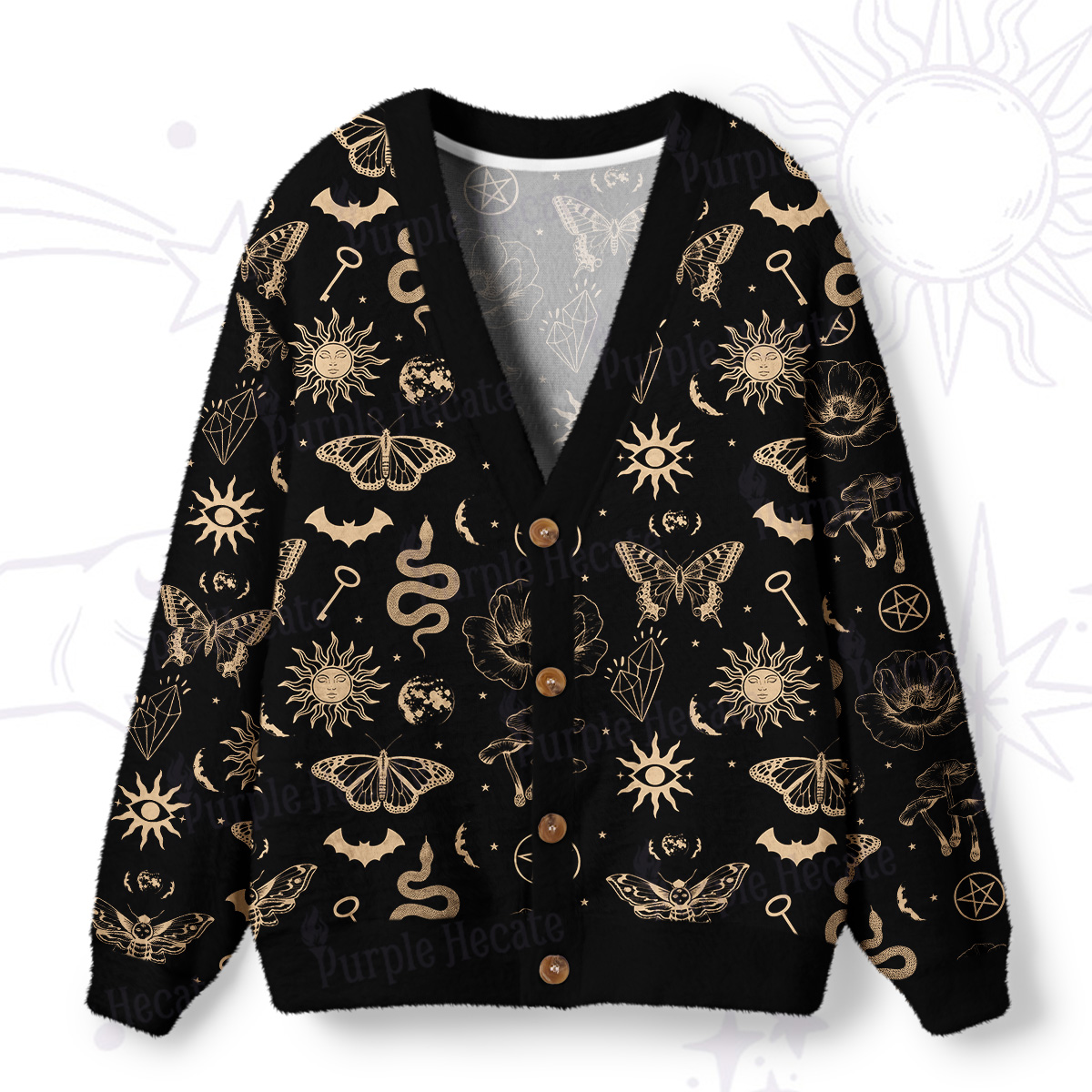 Purplehecate Occult Moth & Serpent Ugly Cardigan Sweaters