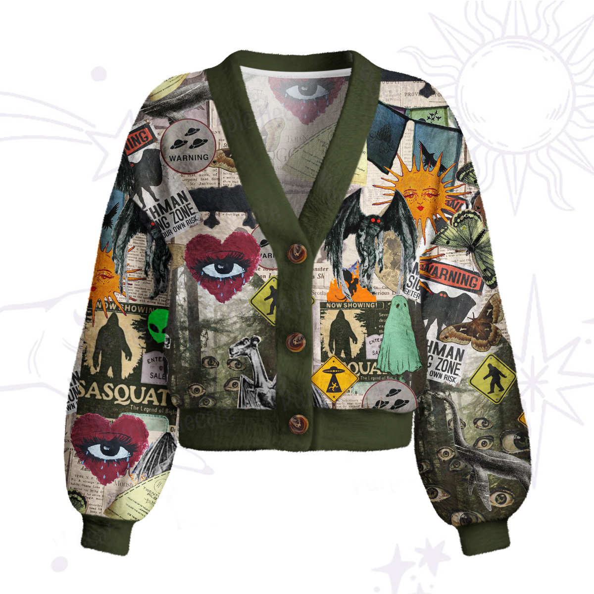 Purplehecate Cryptid Warning Collage Cardigan Sweaters