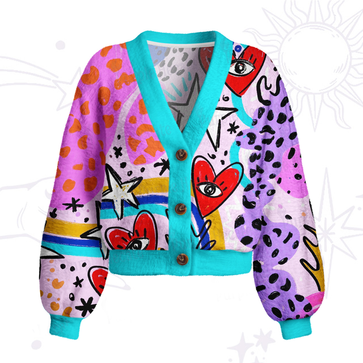 Purplehecate Cosmic Love Eyes Graffiti Cardigan Sweaters