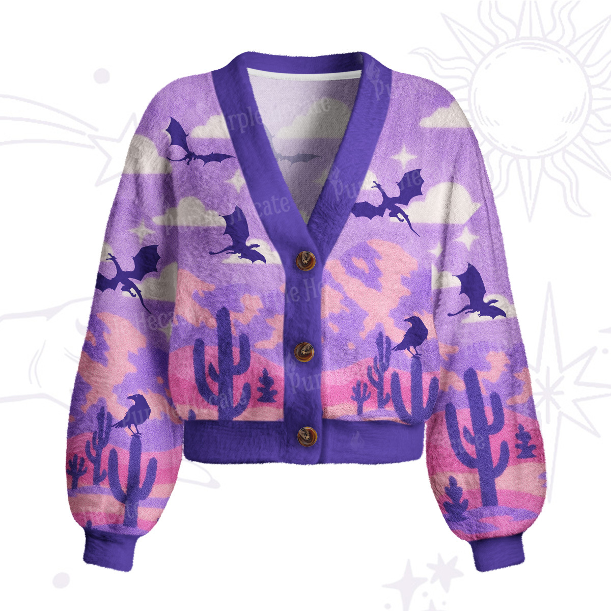 Purplehecate Mystic Desert Dragons Cardigan Sweaters