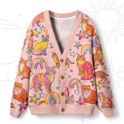 Purplehecate Starry Rainbow Kitty Parade Ugly Cardigan Sweaters