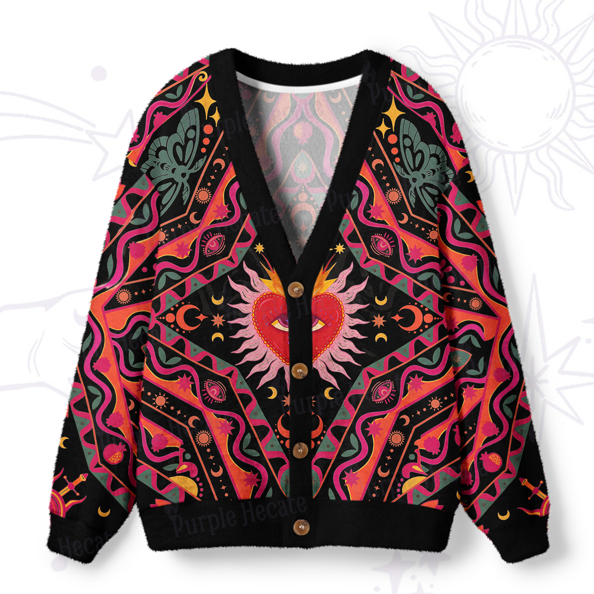Purplehecate Psychedelic Heart Ugly Cardigan Sweaters