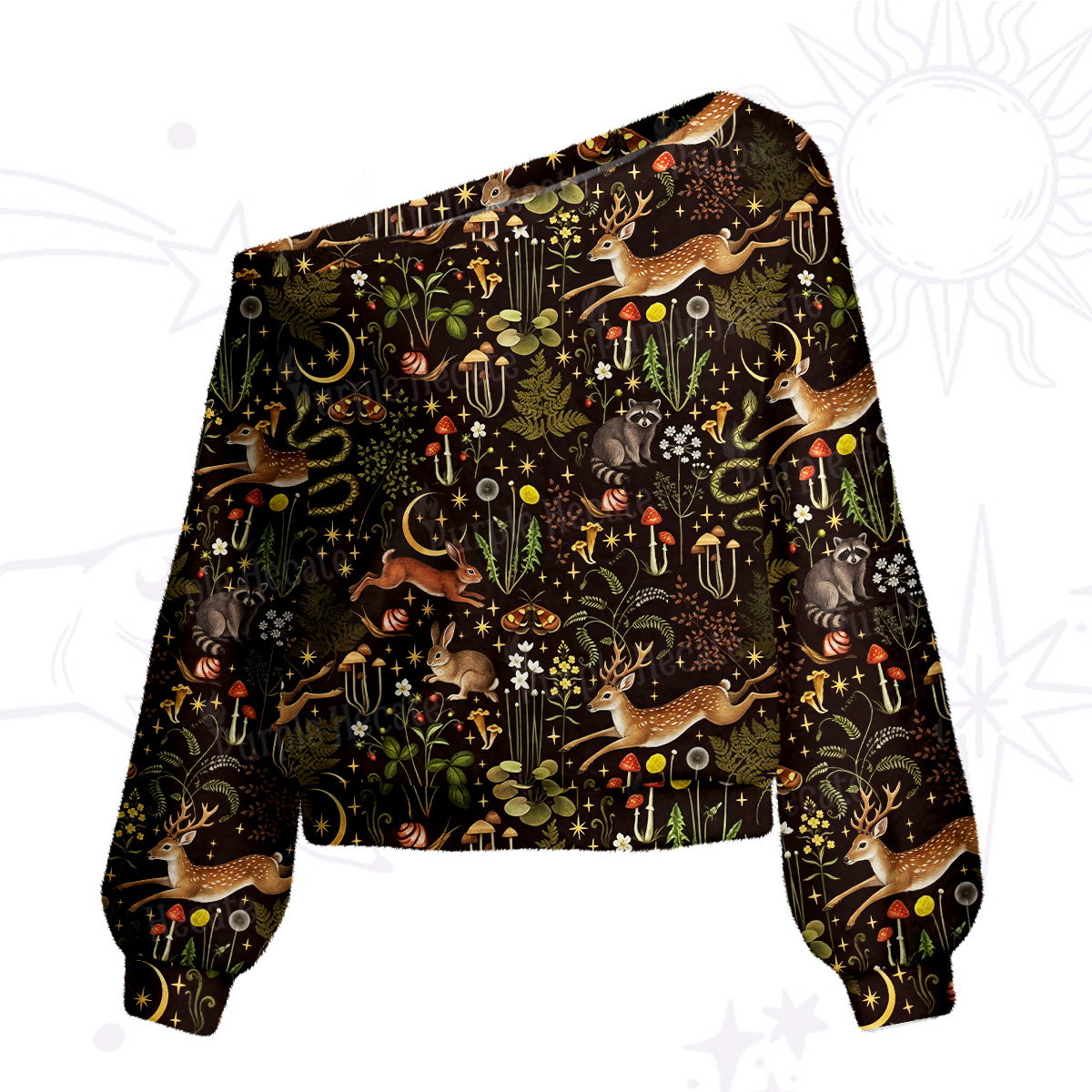 Purplehecate Enchanted Forest Animals One Shoulder Sweaters
