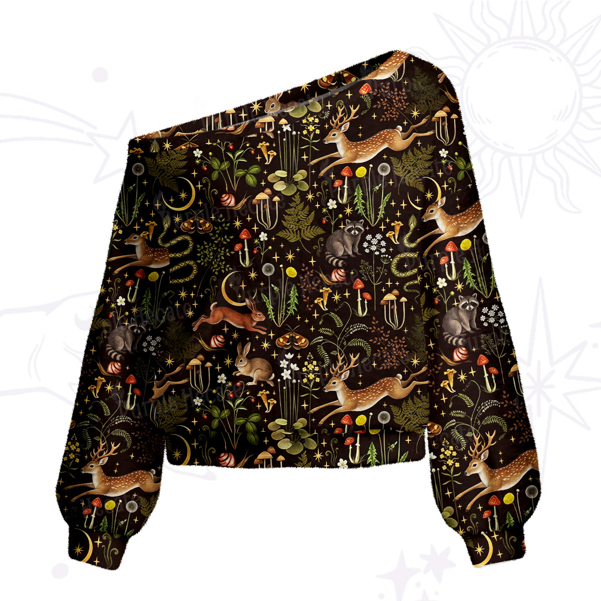 Purplehecate Enchanted Forest Animals One Shoulder Sweaters