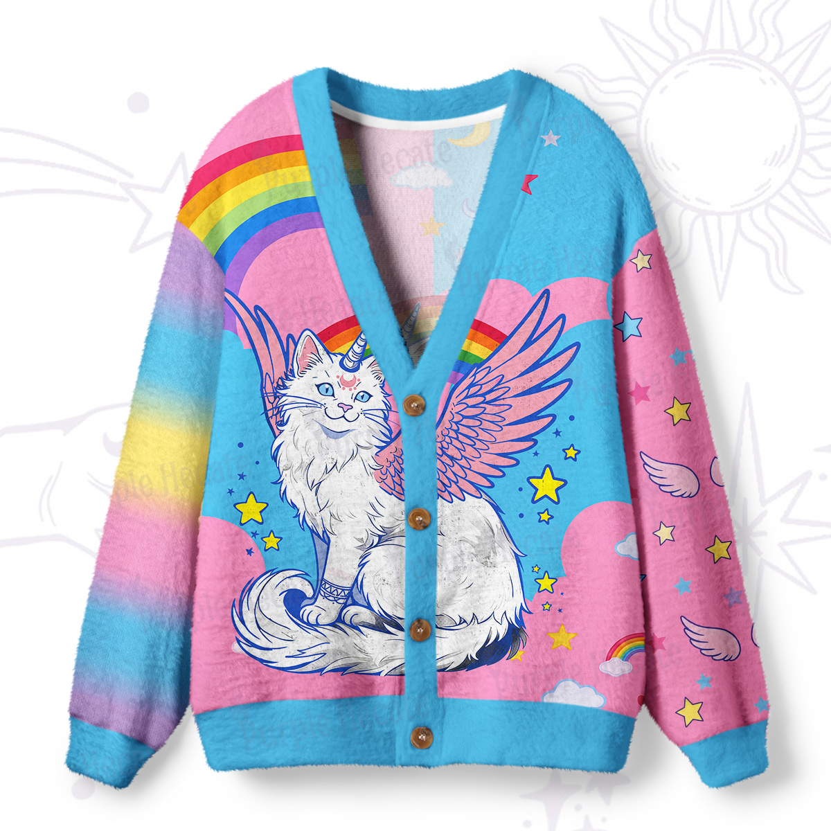 Purplehecate Fluffin Meowgical Ugly Cardigan Sweaters