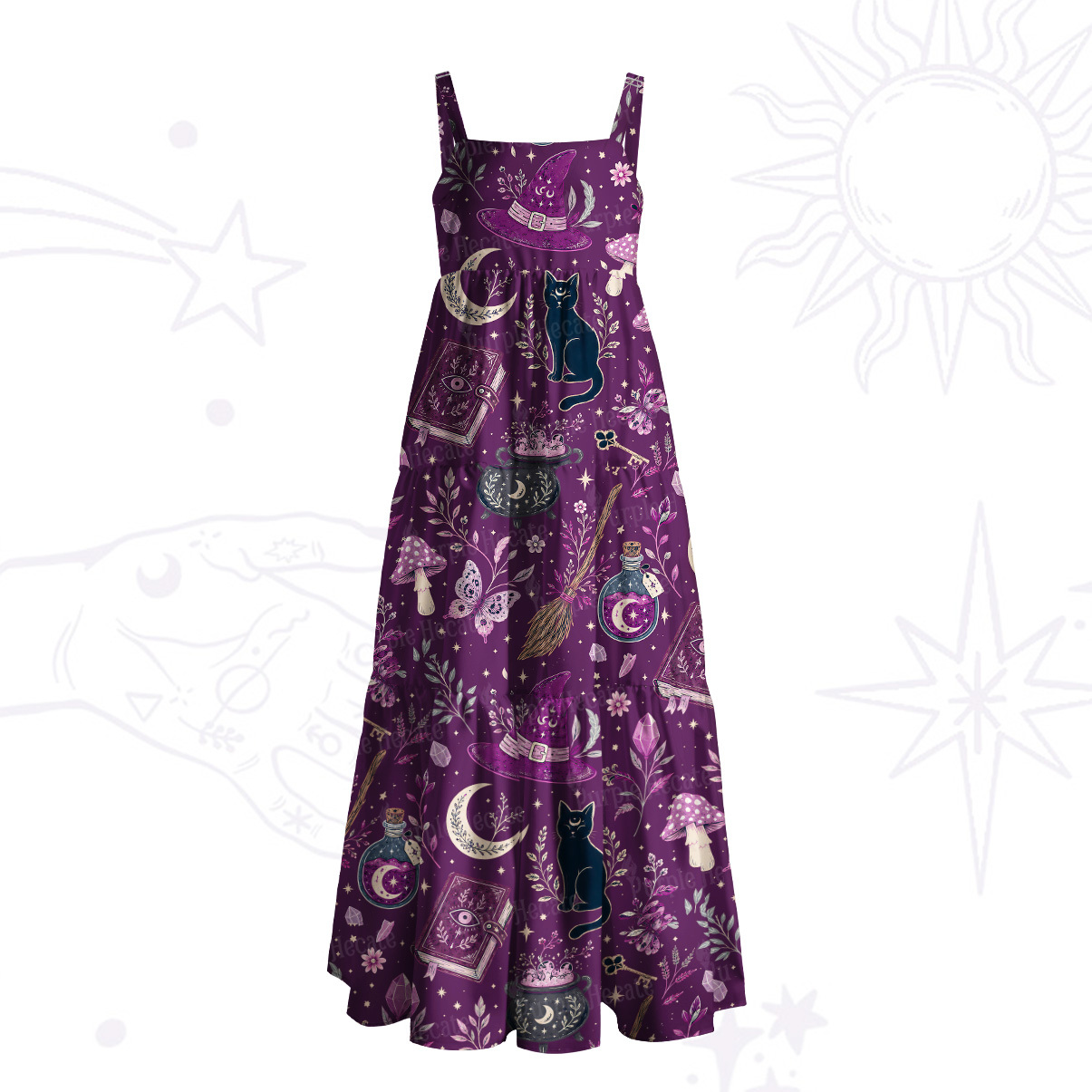 Purplehecate Witchcraft Spellbook Wide Straps Maxi Dress